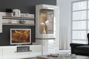 Шкаф с витриной 3D/TYP 01L, LINATE ,цвет белый/сонома трюфель в Североуральске - severouralsk.mebel-74.com | фото